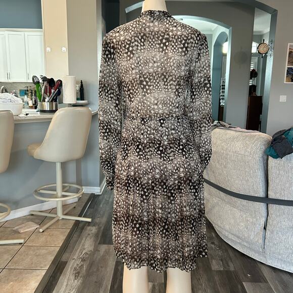 Romantic Fairycore BCBG Max Azria Brown Sheer Long Sleeve Dot Print Dress Large - Picture 2 of 3